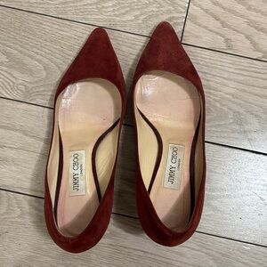 Jimmy Choo Women's Burgundy Suede Pointed-Toe Flats